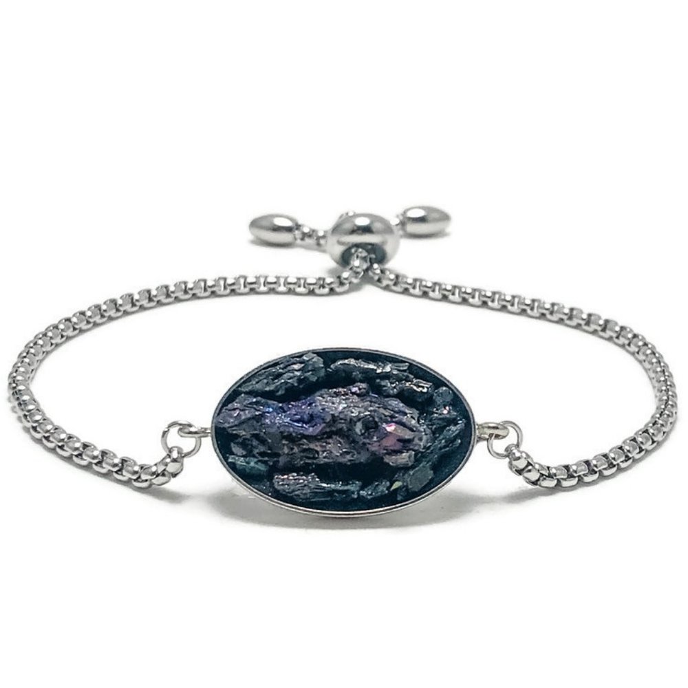 🎉NWT Full Circle Adjustable Slide Bead Box Chain Silver Druzy Gemstone Bracelet
